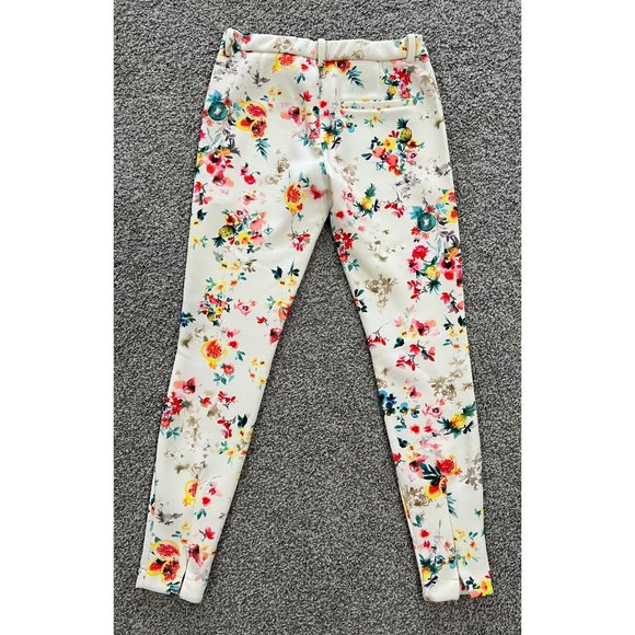 NWT Zara Stretchy Off-White Floral Pants w/Zippers - Picture 3 of 8